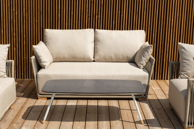 "Форли" лаунж-зона 4-местная плетеная из роупа (веревки), каркас алюминиевый светло-серый, роуп серо-коричневый