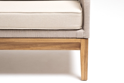 "Канны" диван 2-местный плетеный из роупа, основание дуб, роуп бежевый круглый, ткань бежевая 15052