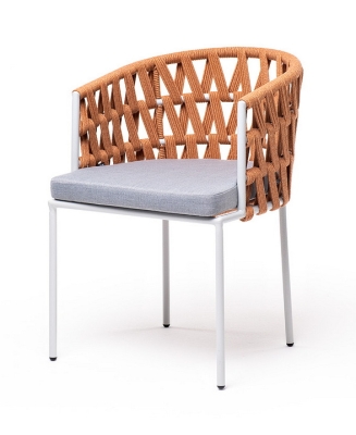 "Диего" стул плетеный из роупа, каркас из стали светло-серый (RAL7035) шагрень, роуп оранжевый меланж круглый, ткань светло-серая "Диего" стул плетеный из роупа, каркас из стали светло-серый (RAL7035) шагрень, роуп оранжевый меланж круглый, ткань светло-серая