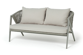 "Амстердам" диван 2-местный плетеный из роупа, каркас алюминий, роуп серый круглый, ткань бежевая "Амстердам" диван 2-местный плетеный из роупа, каркас алюминий, роуп серый круглый, ткань бежевая