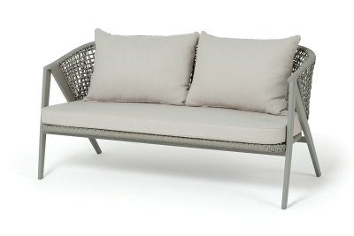 "Амстердам" диван 2-местный плетеный из роупа, каркас алюминий, роуп серый круглый, ткань бежевая "Амстердам" диван 2-местный плетеный из роупа, каркас алюминий, роуп серый круглый, ткань бежевая