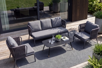 "Ронда" лаунж-зона 5-местная плетеная из роупа (веревки), каркас алюминиевый темно-серый, роуп серый 40 мм tex