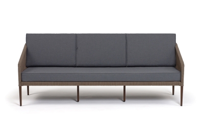 "Канны" диван 3-местный плетеный из роупа, каркас алюминий коричневый (RAL8016) муар, роуп коричневый круглый, ткань темно-серая 027 "Канны" диван 3-местный плетеный из роупа, каркас алюминий коричневый (RAL8016) муар, роуп коричневый круглый, ткань темно-серая 027