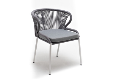 "Милан" стул плетеный из роупа, каркас алюминий белый муар, роуп светло-серый круглый, ткань светло-серая "Милан" стул плетеный из роупа, каркас алюминий белый муар, роуп светло-серый круглый, ткань светло-серая