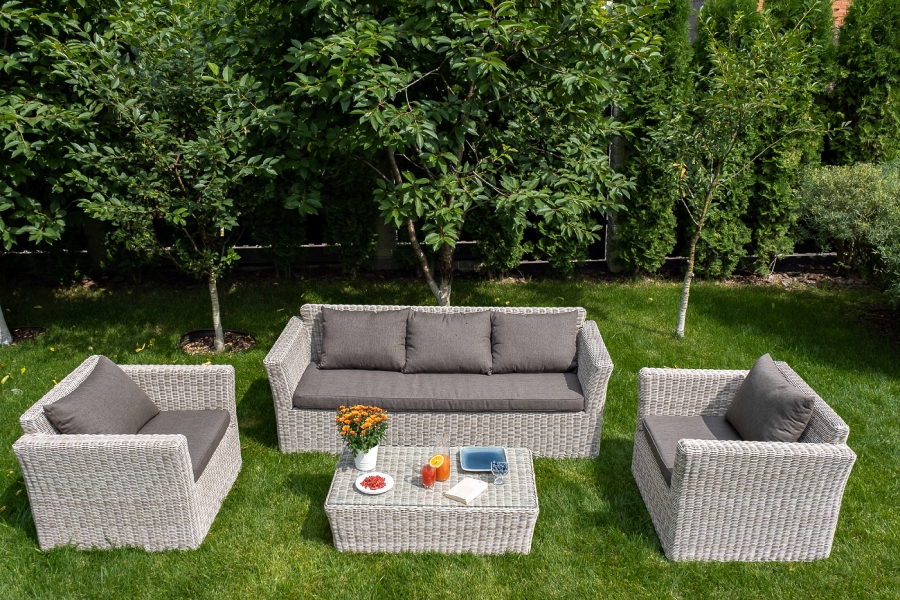 Капучино лаунж-зона из искусственного ротанга, цвет бежевый - фото 2