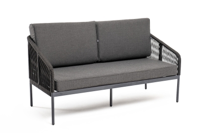 "Канны" диван 2-местный плетеный из роупа, каркас алюминий темно-серый (RAL7024) муар, роуп темно-серый круглый, ткань темно-серая 027 "Канны" диван 2-местный плетеный из роупа, каркас алюминий темно-серый (RAL7024) муар, роуп темно-серый круглый, ткань темно-серая 027