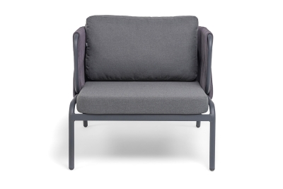 "Ронда" кресло плетеное из роупа, каркас алюминий темно-серый (RAL7024) муар, роуп серый 40 мм tex, ткань темно-серая 027