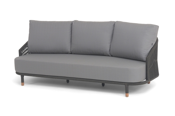 "Верона" диван 3-местный плетеный из роупа, каркас алюминий темно-серый (RAL7024) муар, роуп темно-серый круглый, ткань Mossle серая