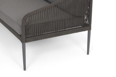 "Канны" диван прямой модульный из роупа, каркас алюминий темно-серый (RAL70240) муар, роуп темно-серый круглый, ткань темно-серая 027, выс.посадки 45