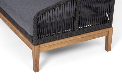 "Канны" диван модульный плетеный из роупа, основание дуб, роуп темно-серый круглый, ткань темно-серая 027