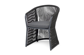 "Романо" стул плетеный из роупа, каркас алюминий темно-серый (RAL7024) муар, роуп темно-серый круглый, ткань темно-серая 027