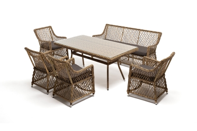 "Катания" обеденная группа плетеная на 6 персон, цвет соломенный