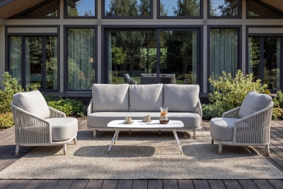 "Верона" лаунж-зона 5-местная плетеная из роупа (веревки), каркас алюминиевый белый, роуп бежевый