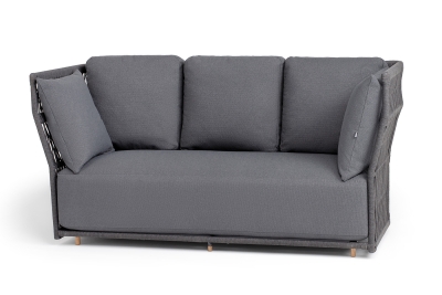 "Лугано" диван 3-местный плетеный из роупа, каркас алюминий темно-серый (RAL7024) муар, роуп темно-серый круглый, ткань темно-серая YB25-0027