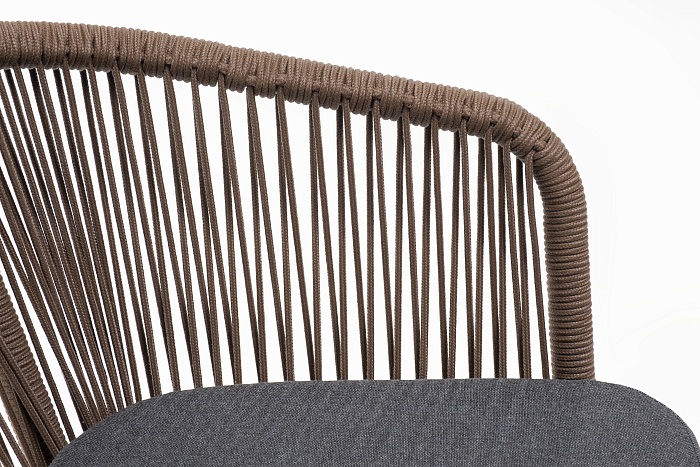 "Марсель" стул плетеный из роупа, каркас алюминий коричневый (RAL8016) муар, роуп коричневый круглый, ткань темно-серая 027 Марсель стул плетеный из роупа, каркас алюминий коричневый (RAL8016) муар, роуп коричневый круглый, ткань темно-серая 027 - фото 4