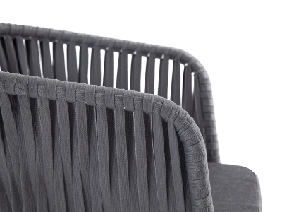 "Бордо" стул плетеный из роупа, каркас алюминий белый шагрень, роуп серый 15мм, ткань серая