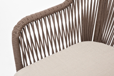 "Лион" стул плетеный из роупа, каркас из стали коричневый (RAL8016) муар, роуп коричневый круглый, ткань бежевая 15052  "Лион" стул плетеный из роупа, каркас из стали коричневый (RAL8016) муар, роуп коричневый круглый, ткань бежевая 15052