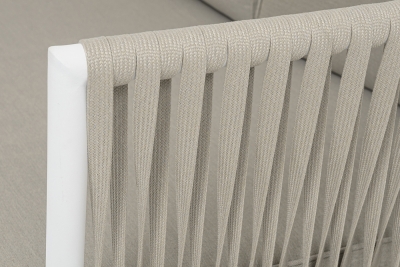 "Касабланка" диван 3-местный плетеный из роупа, каркас алюминий белый муар, роуп бежевый 20мм, ткань бежевая 052 "Касабланка" диван 3-местный плетеный из роупа, каркас алюминий белый муар, роуп бежевый 20мм, ткань бежевая 052