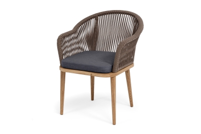 "Лион" стул плетеный из роупа, основание дуб, роуп коричневый круглый, ткань темно-серая 027
