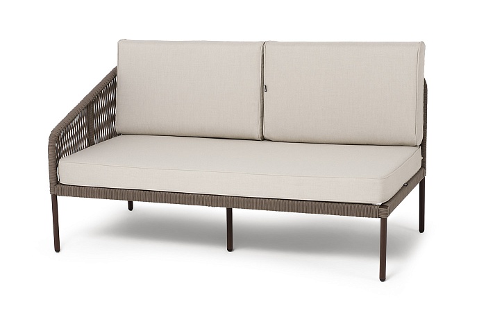 Канны правый модуль плетеный из роупа, каркас алюминий коричневый (RAL8016) муар, роуп коричневый круглый, ткань бежевая 035 - фото 1