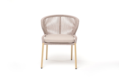 "Милан" стул плетеный из роупа, каркас алюминий (RAL1001), роуп бежевый круглый, ткань бежевая