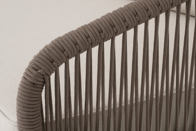 "Канны" диван модульный плетеный из роупа, каркас алюминий коричневый (RAL8016) муар, роуп коричневый круглый, ткань бежевая 035 "Канны" диван модульный плетеный из роупа, каркас алюминий коричневый (RAL8016) муар, роуп коричневый круглый, ткань бежевая 035