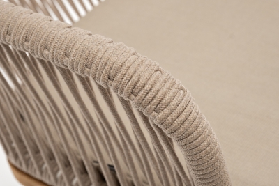 "Лион" стул плетеный из роупа, основание дуб, роуп бежевый круглый, ткань бежевая 052
