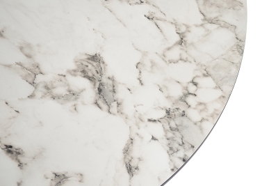 "Чили" интерьерный стол из HPL круглый Ø65 H32, каркас белый муар, цвет мрамор Каррара