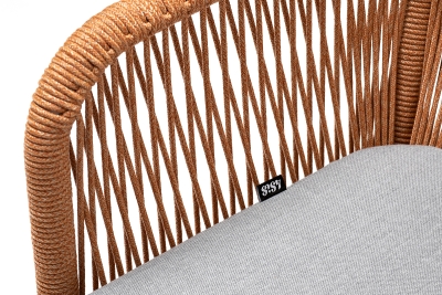 "Лион" стул плетеный из роупа, каркас из стали светло-серый (RAL7035) муар, роуп оранжевый меланж круглый, ткань светло-серая "Лион" стул плетеный из роупа, каркас из стали светло-серый (RAL7035) муар, роуп оранжевый меланж круглый, ткань светло-серая