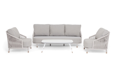 "Верона" лаунж-зона 5-местная плетеная из роупа (веревки), каркас алюминиевый белый, роуп бежевый