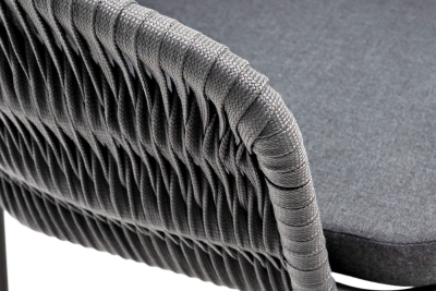 "Бордо" стул плетеный из роупа (колос), каркас из стали серый (RAL7022) муар, роуп серый 15мм, ткань темно-серая 027