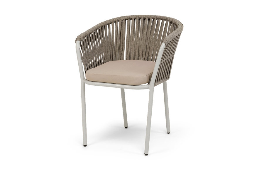 Бордо стул плетеный из роупа, каркас алюминий светло-серый (RAL7035) шагрень, роуп серо-коричневый 23мм, ткань Neo ash - фото 1