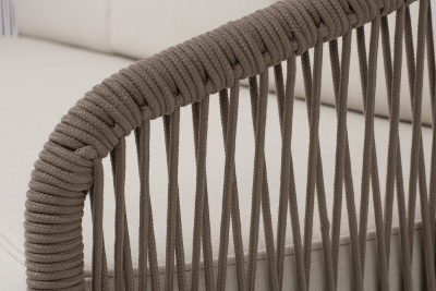 "Канны" диван 3-местный плетеный из роупа, каркас алюминий коричневый (RAL8016) муар, роуп коричневый круглый, ткань бежевая 035 "Канны" диван 3-местный плетеный из роупа, каркас алюминий коричневый (RAL8016) муар, роуп коричневый круглый, ткань бежевая 035