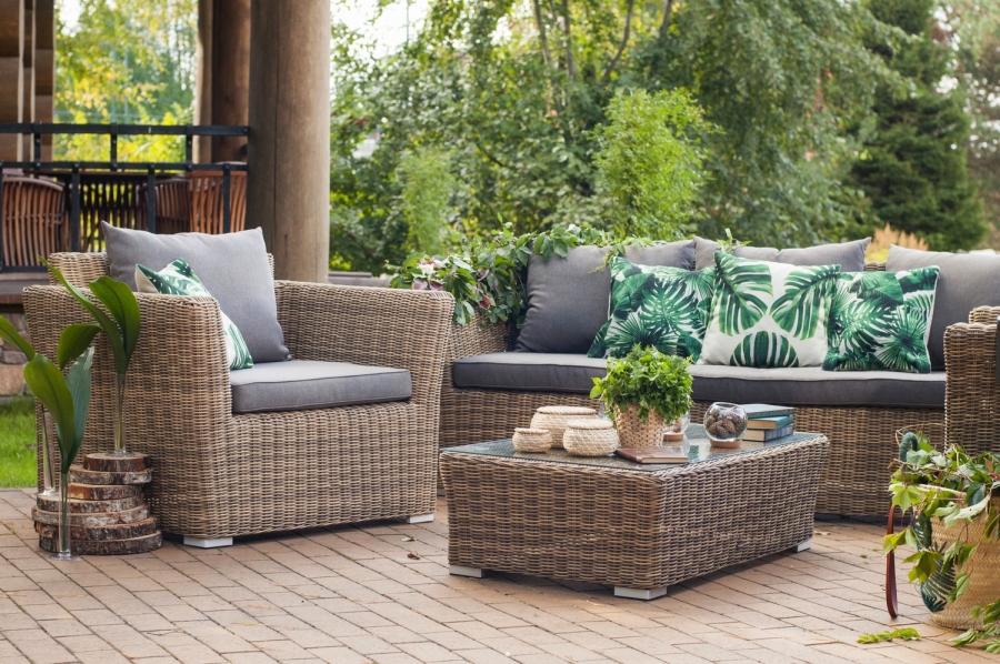 Капучино лаунж-зона из искусственного ротанга, цвет соломенный - фото 9