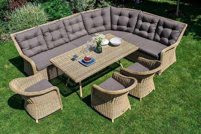 Базелла обеденная группа из искусственного ротанга, цвет соломенный - фото 3