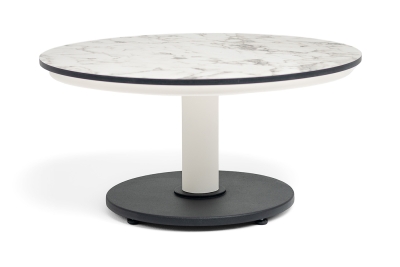 "Чили" интерьерный стол из HPL круглый Ø65 H32, каркас белый муар, цвет мрамор Каррара