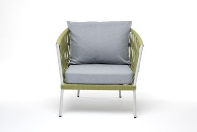 "Диего" кресло плетеное из роупа, каркас алюминий светло-серый (RAL7035) муар, роуп салатовый меланж круглый, ткань светло-серая "Диего" кресло плетеное из роупа, каркас алюминий светло-серый (RAL7035) муар, роуп салатовый меланж круглый, ткань светло-серая