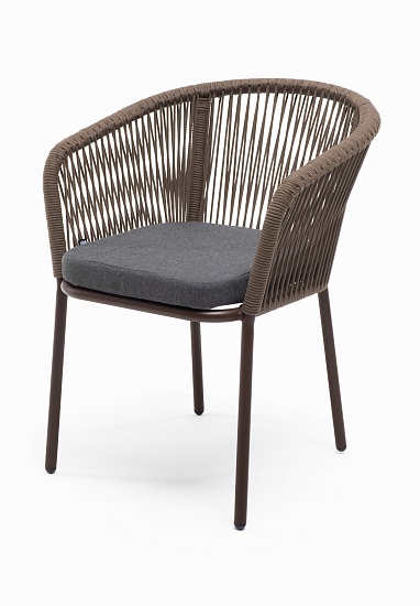 Марсель стул плетеный из роупа, каркас алюминий коричневый (RAL8016) муар, роуп коричневый круглый, ткань темно-серая 027 - фото 1