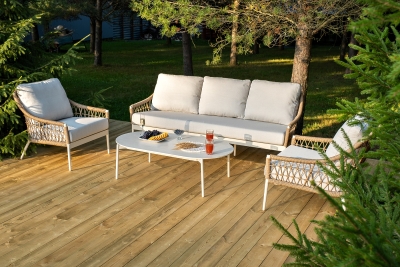 "Венеция" лаунж-зона из искусственного ротанга, цвет соломенный (К)