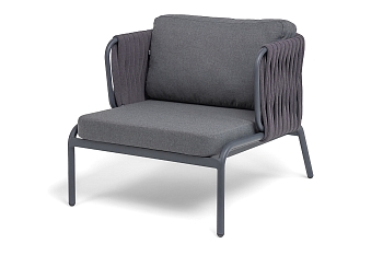 "Ронда" кресло плетеное из роупа, каркас алюминий темно-серый (RAL7024) муар, роуп серый 40 мм tex, ткань темно-серая 027