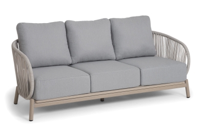 "Прато" диван 3-местный плетеный из роупа, цвет светло-серый, каркас под дерево (холодно-бежевый)