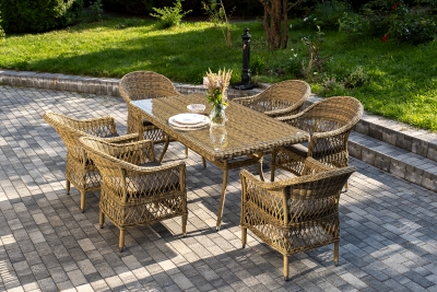 "Амароне" обеденная группа из искусственного ротанга на 6 персон, цвет соломенный "Амароне" обеденная группа из искусственного ротанга на 6 персон, цвет соломенный