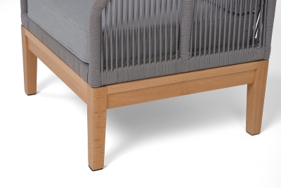 "Канны" кресло плетеное из роупа, основание бук, роуп светло-серый круглый, ткань светло-серая