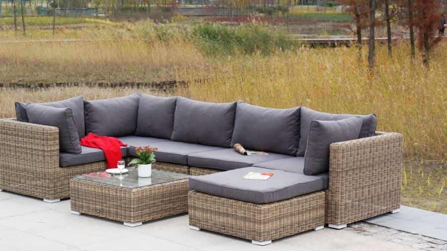 Лунго плетеная оттоманка с подушкой, цвет соломенный - фото 5