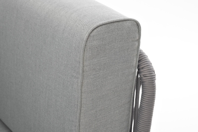 "Канны" угловой модуль плетеный из роупа, каркас алюминий белый шагрень, роуп светло-серый круглый, ткань светло-серая "Канны" угловой модуль плетеный из роупа, каркас алюминий белый шагрень, роуп светло-серый круглый, ткань светло-серая