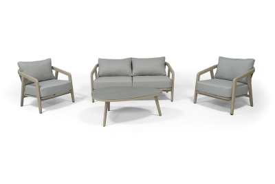 "Брюссель" лаунж-зона из искусственного ротанга на 4 персоны, цвет серый, каркас под дерево (холодно-бежевый)