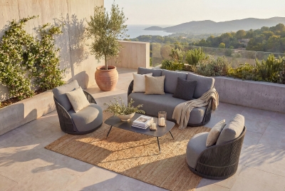 "Монтелла" лаунж-зона 5-местная плетеная из роупа (веревки), каркас алюминиевый темно-серый, роуп темно-серый