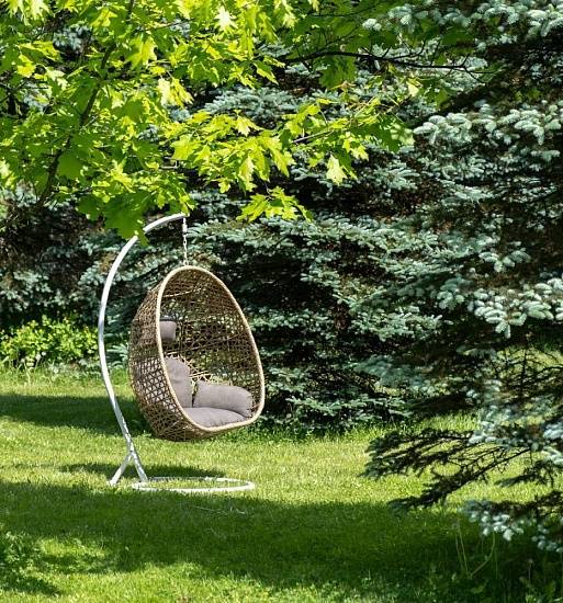 Флоренция подвесное кресло-кокон из искусственного ротанга, цвет соломенный с серо-коричневой подушкой - фото 14