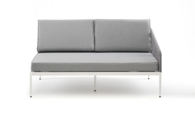 "Канны" левый модуль плетеный из роупа, каркас алюминий светло-серый (RAL7035) шагрень, роуп серый круглый, ткань серая 017 "Канны" левый модуль плетеный из роупа, каркас алюминий светло-серый (RAL7035) шагрень, роуп серый круглый, ткань серая 017