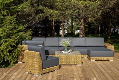 "Капри" трансформирующаяся лаунж-зона из искусственного ротанга, цвет соломенный